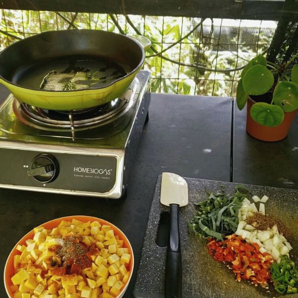Kochen auf dem Biogas vom Homebiogas